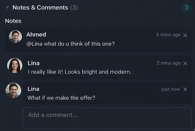 Comments with photo attachments