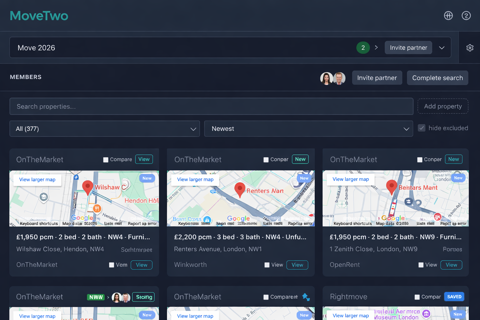 Property grid with partner avatars